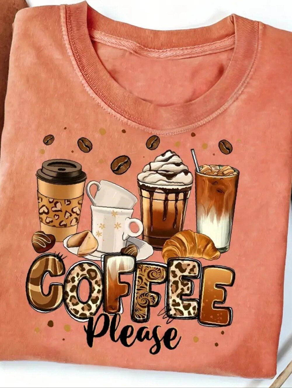 Coffee Please Graphic Tee  - Coral